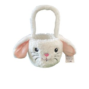 Cesta de Pelucia de Páscoa - Coelho Branco e Rosa - 24cm - 1 unidade - Rizzo