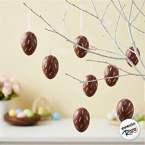 Ovinhos de Páscoa Decorativos para Pendurar - Marrom Com Respingos Coloridos - 6cm - 9 unidades - Cromus - Rizzo