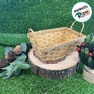 Cesta Decorativa de Bambu Retangular com alça - Bambu - 22cm - 1 unidade - Cromus - Rizzo