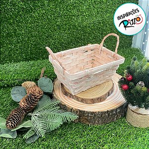 Cesta Decorativa de Bambu Retangular com alça - Rosa Claro - 18cm - 1 unidade - Cromus - Rizzo
