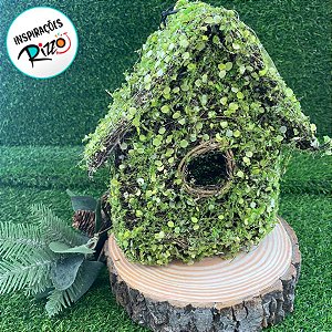 Enfeite para Pendurar Rústico - Casa de Passarinho de Folhas Verdes - 27cm - 1 unidade - Cromus - Rizzo