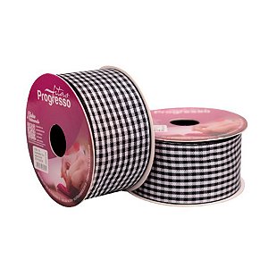 Fita de Cetim 10m x 38mm - Cor 219 - Xadrez Preto - Rolo 10 metros  - 1 unidade - Progresso - Rizzo