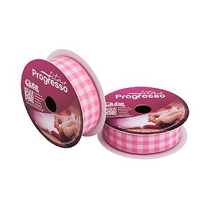 Fita de Cetim 10m x 22mm - Cor 240 - Xadrez Rosa Escuro - Rolo 10 metros  - 1 unidade - Progresso - Rizzo