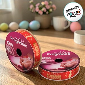 Fita de Cetim 10m x 15mm - Cor 499 - Feliz Páscoa Vermelho - Rolo 10 metros - 1 unidade - Progresso - Rizzo