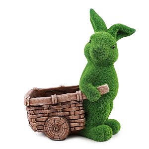 Coelho Decorativo de Grama com Carriola - Cor Verde e Marrom - 37cm  - 1 unidade - Cromus - Rizzo