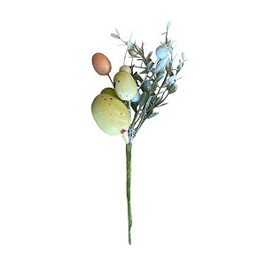 Galho Decorativo de Páscoa - Folhas com Ovos Cores Sortidas - 25cm - 1 unidade - Cromus - Rizzo