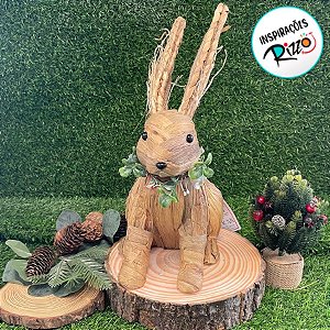Enfeite Decorativo De Páscoa - Coelho De Palha Sentado - 33cm - 1 unidade - Cromus - Rizzo