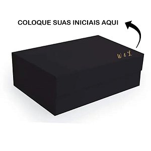 Caixa de Papel Rígido Personalizado com Iniciais Dourada - Retangular Preto com Ímã - 1 unidade - Cromus - Rizzo