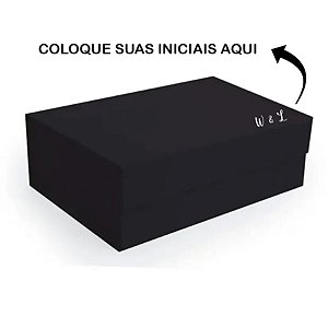 Caixa de Papel Rígido Personalizado com Iniciais Branca - Retangular Preto com Ímã - 1 unidade - Cromus - Rizzo