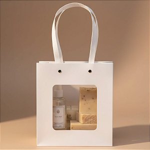 Sacola de Papel com Gaveta e Visor Alça Branca 20x22x9cm - Branca - 1 unidade - Rizzo
