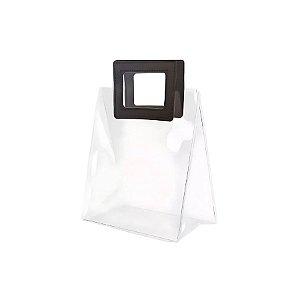 Sacola Transparente PVC com Alça Quadrada de Couro Preto - 20x18x10cm - 10 unidades - Rizzo