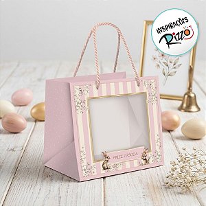 Sacola Premium Com Visor Para Caixa Meio Ovo - Doce Páscoa - 22x20x14cm - 1 unidade - Cromus - Rizzo