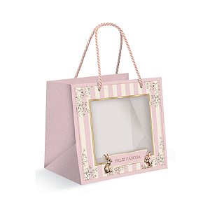 Sacola Premium Com Visor Para Caixa Meio Ovo - Doce Páscoa - 22x20x14cm - 1 unidade - Cromus - Rizzo