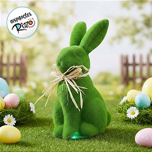 Coelho Decorativo de Grama em Pé com Laço de Palha - 20cm - 1 unidade - Rizzo