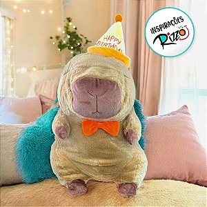 Capivara De Pelúcia Marrom Com Chapéu e Gravata Laranja - 50cm - 1 unidade - Rizzo - Rizzo