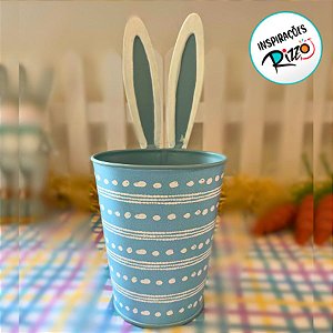 Cachepot de Metal com Orelhas de Coelho - Azul e branco - 27cm - 1 unidade - Cromus - Rizzo