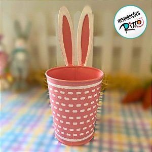 Cachepot de Metal com Orelhas de Coelho - Rosa e branco - 27cm - 1 unidade - Cromus - Rizzo
