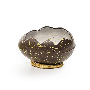Casca Ovo em Deitado com Suporte de Fibra Marrom Ouro - 8cm x 12cm - Cromus Páscoa - Rizzo Embalagens