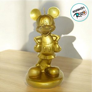 Vela Decorativa - Mickey Gigante 3D - Dourada - 14cm - 1 unidade - Silver Festas - Rizzo