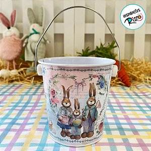 Balde de Metal de Páscoa - Família de Coelhos - 10,5cm - 1 unidade - Rizzo