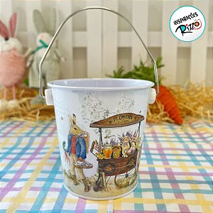 Balde de Metal de Páscoa - Papai Coelho com Cesto - 10,5cm - 1 unidade - Rizzo