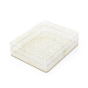 Caixa Acrilica Para Docinhos - Transparente Com Glitter Dourado - 1 unidade - Cromus - Rizzo