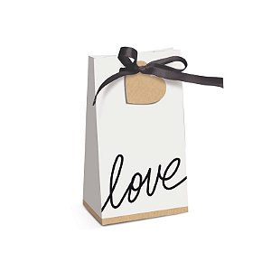 Caixa Special Trapézio Branco Love Felizes para Sempre 7,5x4x13cm  - 08 unidades - Cromus - Rizzo Embalagens