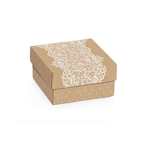 Caixa Mini Quadrada Kraft Renda 6,5x6,5x3,5cm - 10 unidades - Cromus - Rizzo Embalagens