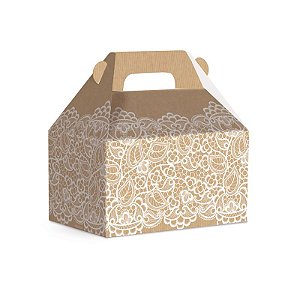 Caixa Maleta Kids M 12x8x12cm Kraft Renda - 10 unidades - Cromus - Rizzo Embalagens