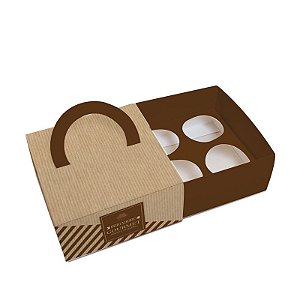 Caixa Luva com Alça para 4 doces 8,6x8,6x4cm Brigadeiro Gourmet Clássico - 10 unidades - Cromus - Rizzo Embalagens