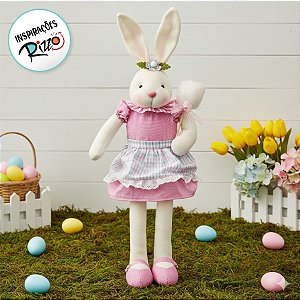 Coelha Sentada Algodão Doce Rosa - 34cm x 15cm x 11cm - Linha Pastille - Cromus Páscoa - Rizzo Embalagens