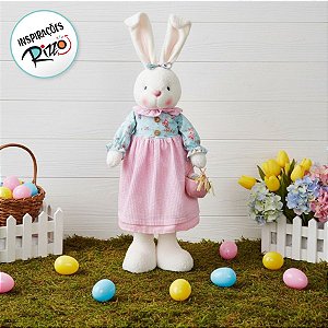Coelha em Pé Jardim Cestinha - 69cm x 16cm x 16cm - Linha Vanilla - Cromus Páscoa - Rizzo Embalagens
