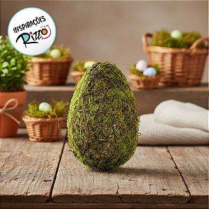 Ovo de Páscoa para Decoração Rústica Galhos e Musgo - P 18cm x 10cm - Cromus Páscoa - Rizzo Embalagens
