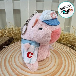 Chaveiro de Pelúcia - Capivara Rosa de Jaqueta e Boné - 13cm - 1 unidade - Rizzo