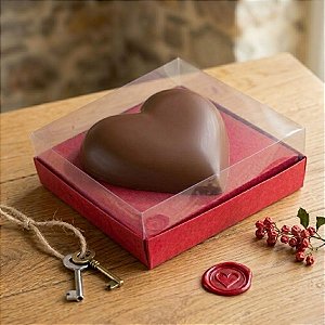 Caixa para Meio Ovo Coração 500g - Vermelho - 20,5x17x6,5cm - 5 unidades - Assk Rizzo Confeitaria