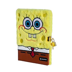 Caderno Diário Com Cadeado De Pelúcia -  Bob Esponja - 21X15cm - 1 unidade - Rizzo