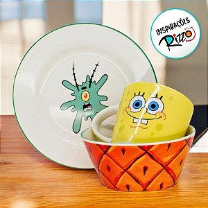 Kit Alimentação Bob Esponja - Prato, Caneca e Bowl - 1 unidade - Rizzo