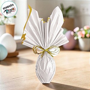 Folha para Ovos de Páscoa Double Face Acetinado Branco Ouro 69x89cm - 05 unidades - Cromus Páscoa - Rizzo Embalagens