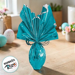 Folha para Ovos de Páscoa Metalizado Turquesa 69x89cm - 05 unidades - Cromus Páscoa - Rizzo Embalagens