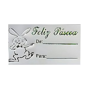 Etiqueta De Páscoa - De/Para - Coelho Prata e Escrita Verde - 2cm - 100 unidades - Rizzo