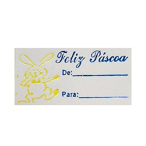 Etiqueta De Páscoa - De/Para - Coelho Dourado e Escrita Azul Claro - 2cm - 100 unidades - Rizzo