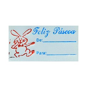 Etiqueta De Páscoa - De/Para - Coelho Vermelho e Escrita Azul Claro- 2cm - 100 unidades - Rizzo