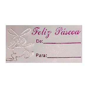 Etiqueta De Páscoa - De/Para - Coelho Prata e Escrita Rosa - 2cm - 100 unidades - Rizzo