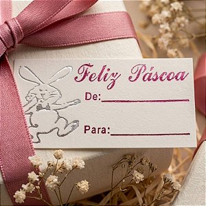 Etiqueta De Páscoa - De/Para - Coelho Prata e Escrita Rosa - 2cm - 100 unidades - Rizzo