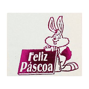 Etiqueta De Páscoa Rosa - Coelho Apoiado em Placa - 3,5cm - 100 unidades - Rizzo