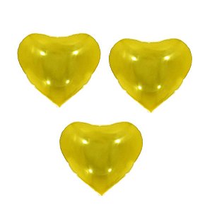 Balão de Festa Metalizado 5,5" 14cm - Coração Dourado - 3 unidades - Rizzo