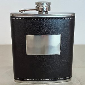 Cantil Inox com Couro Escuro de Bolso para Whisky - 175ml - 1 unidade - Rizzo