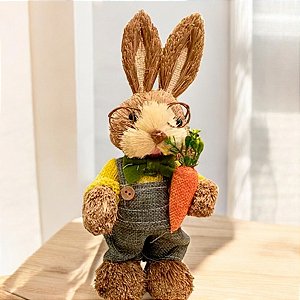 Decoração de Páscoa Coelho de Palha com Óculos e Cenoura Rústico - 24cm  - 1 unidade - Rizzo