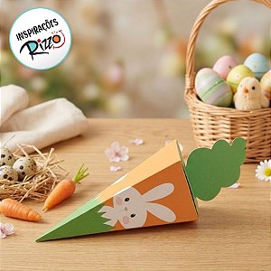 Caixa Cone Coelho na Cenoura P 5,5x5,5x22cm - 10 unidades - Cromus Páscoa - Rizzo Embalagens