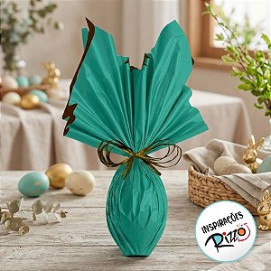 Folha para Ovos de Páscoa Double Face Acetinado Marrom Turquesa 69x89cm - 05 unidades - Cromus Páscoa - Rizzo Embalagens